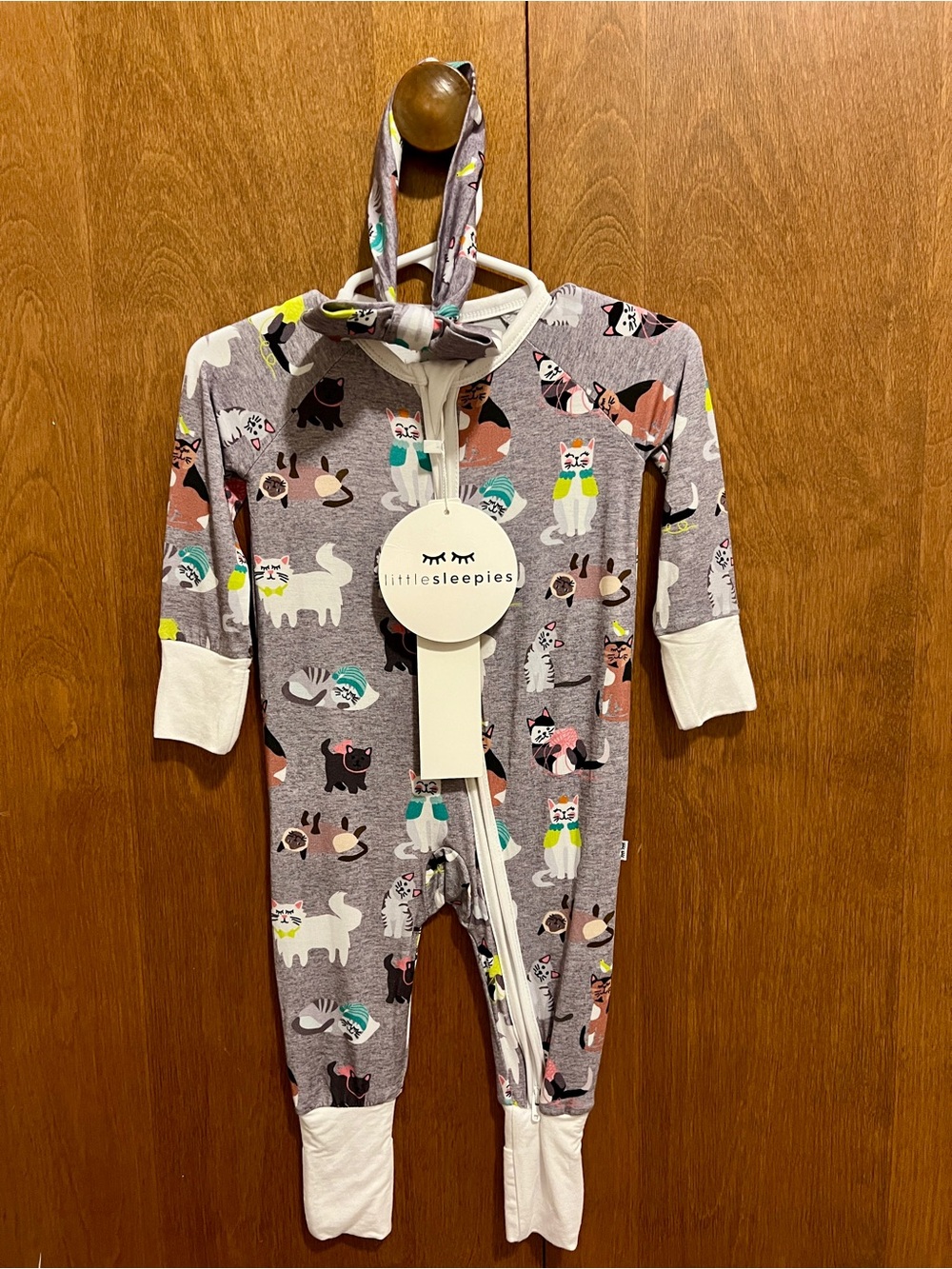 Little Sleepies Cozy Cats Zippy + Matching Headband